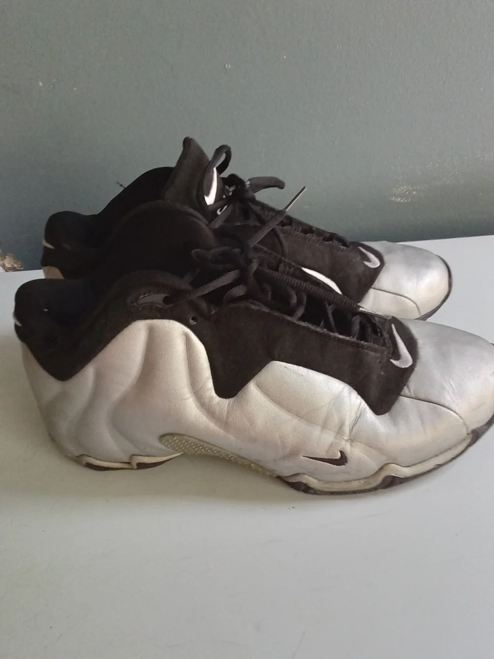 Nike Air Flightposite 1 Metallic Silver Black Basketball Shoe 624015-005 Mens 11